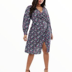 Fashion Union ASOS Wrap Midi Dress with Side Tie in Vintage Floral NWT